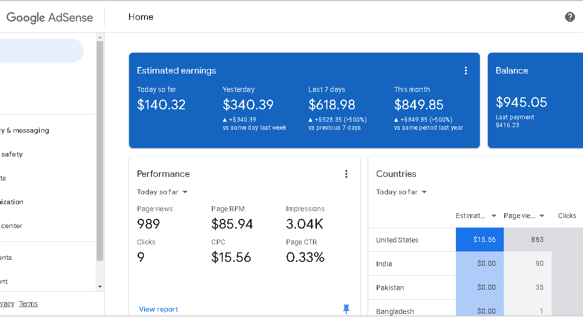 adsense earning